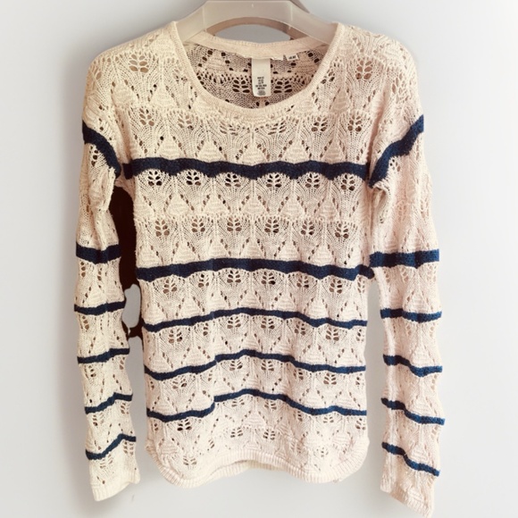LOGG Label Of Graded Goods H&M Cotton Blend Crochet Striped Sweater Size XS - Picture 1 of 10